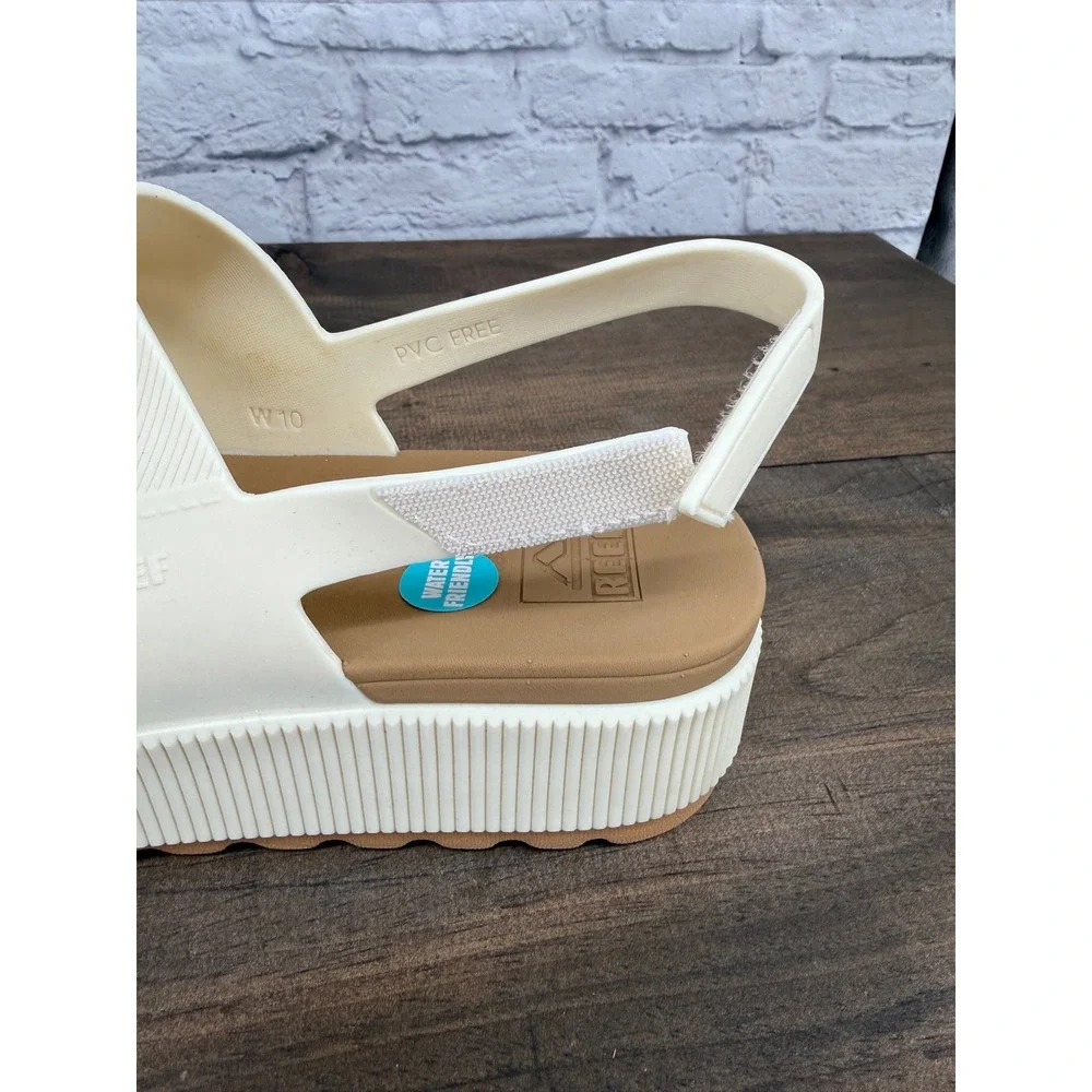 Reef Water Vista Higher Platform Sandals Women 10 Cloud White Tan Comfort NEW